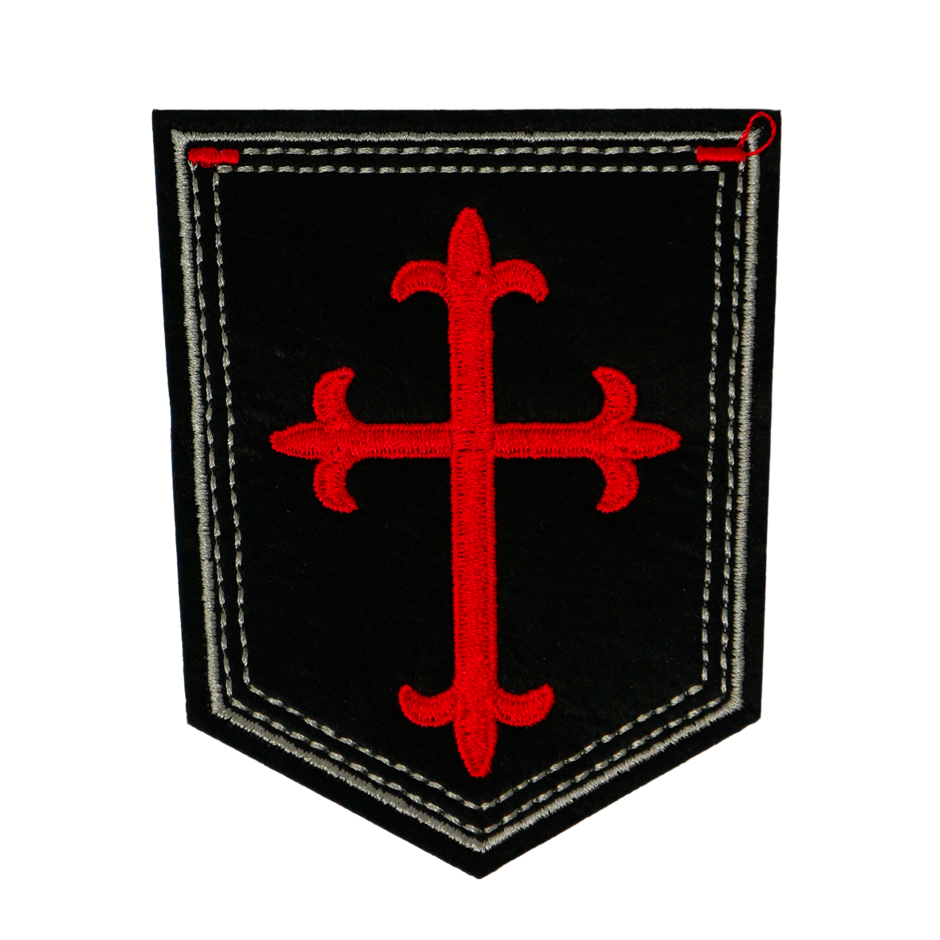 Gothic Crusader Red Cross On Black Shield Iron On Patch (9 x 7.5cm) Main image
