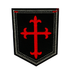 Gothic Crusader Red Cross On Black Shield Iron On Patch (9 x 7.5cm)