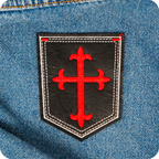 Gothic Crusader Red Cross On Black Shield Iron On Patch (9 x 7.5cm)
