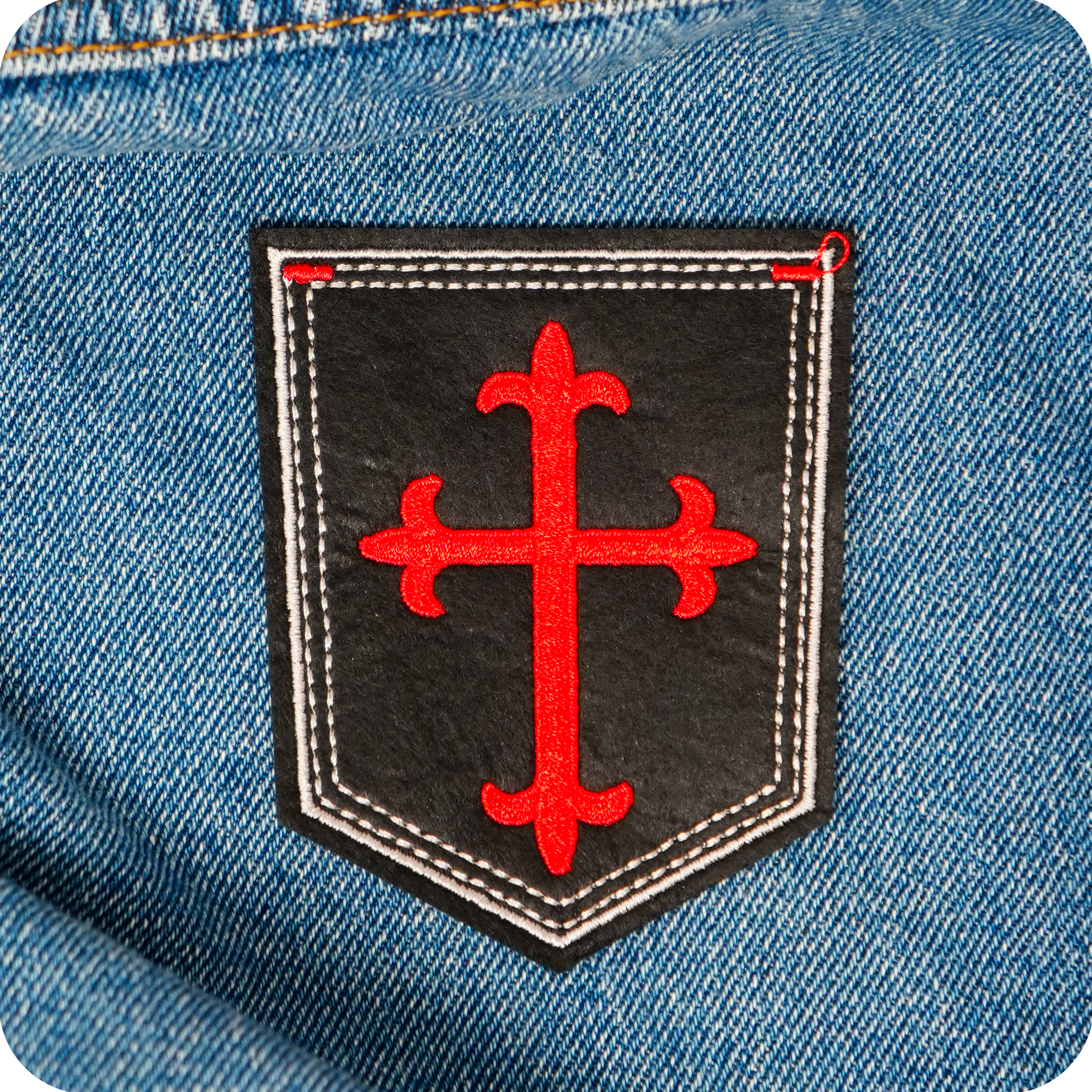 Gothic Crusader Red Cross On Black Shield Iron On Patch (9 x 7.5cm)