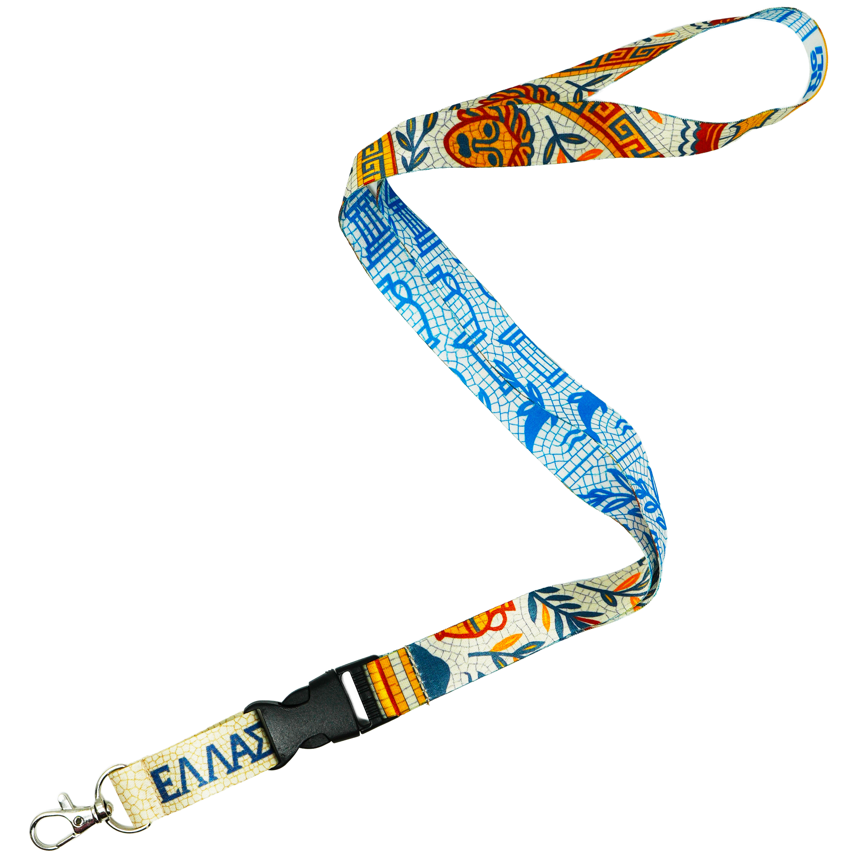 Cordón para cuello de Grecia - Diseño de mosaico griego "Ελλάς" con rama de olivo y patrón meandro azul Imagen principal del producto
