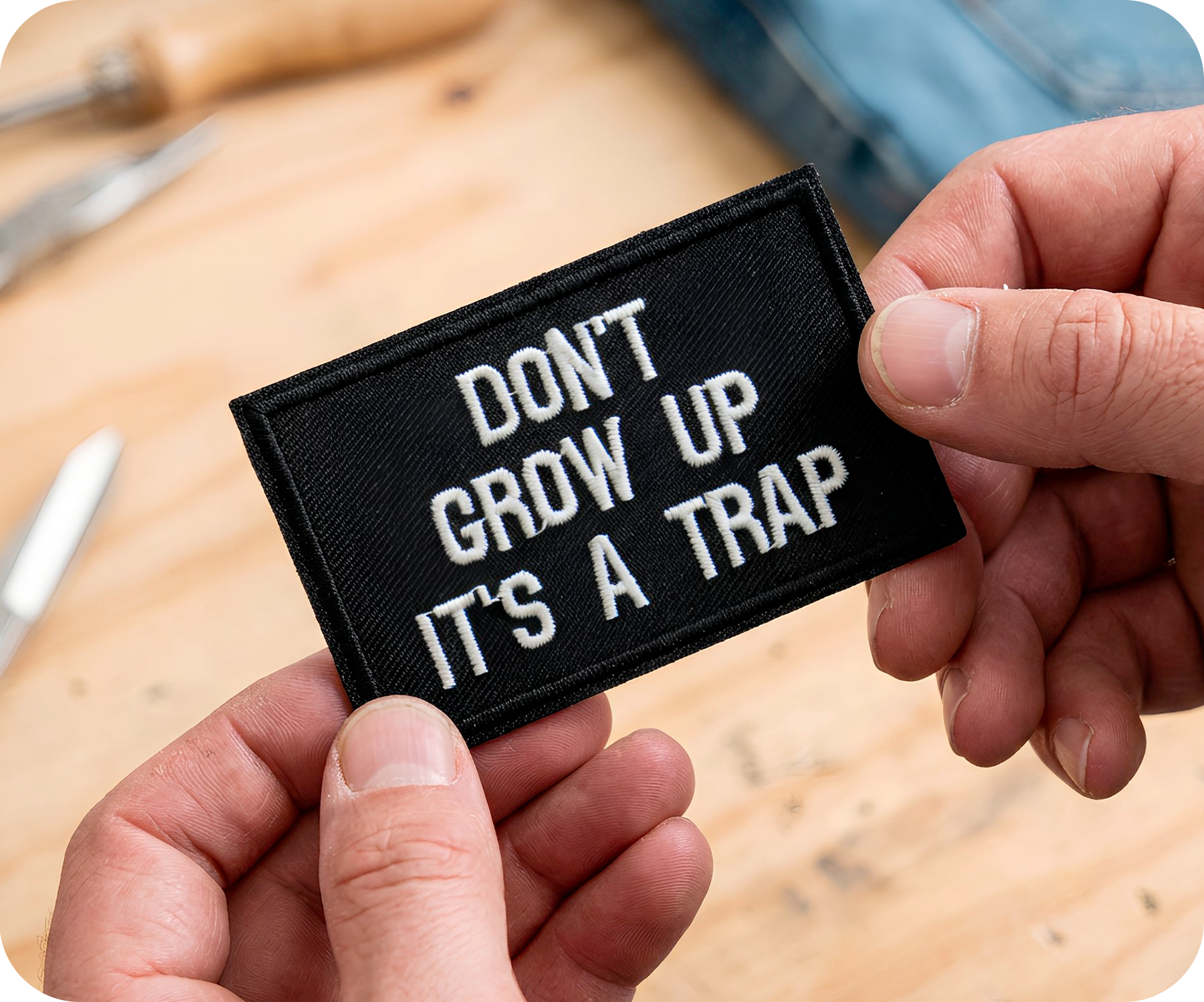 Don't Grow Up It's A Trap Black Iron On Patch (7.8 x 5cm)