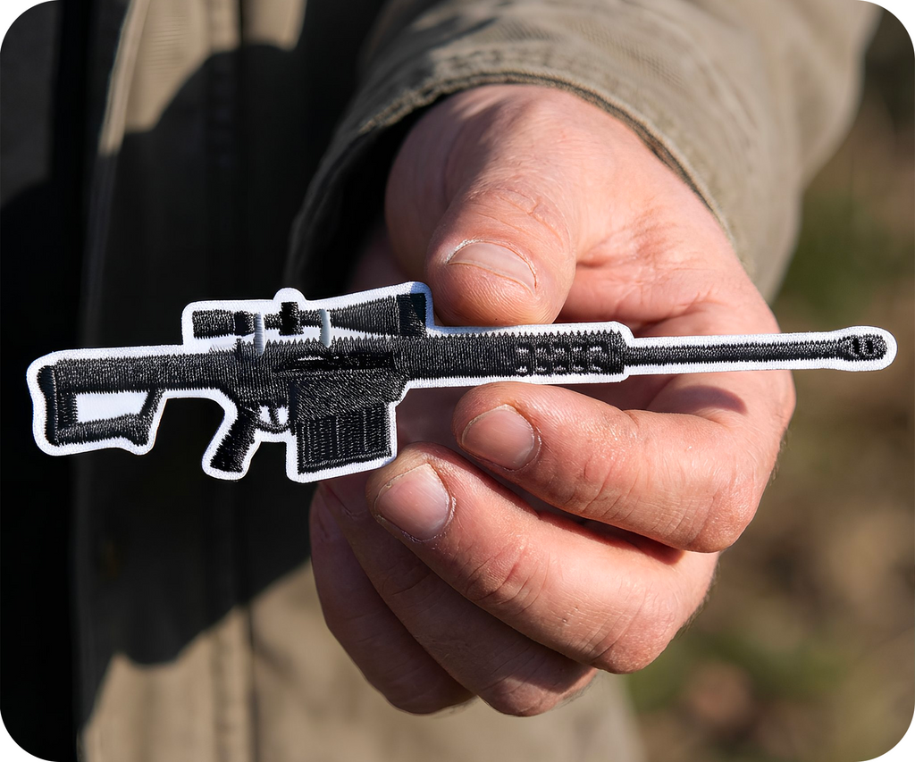 Barrett M82 Rifle .50 Caliber Iron On Patch (14 x 2.8cm)