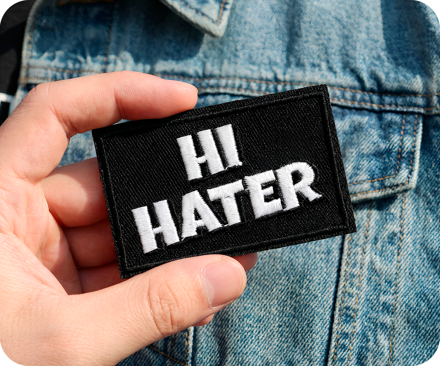 Hi Hater Black Iron On Patch (7.8 x 5cm) Secondary image