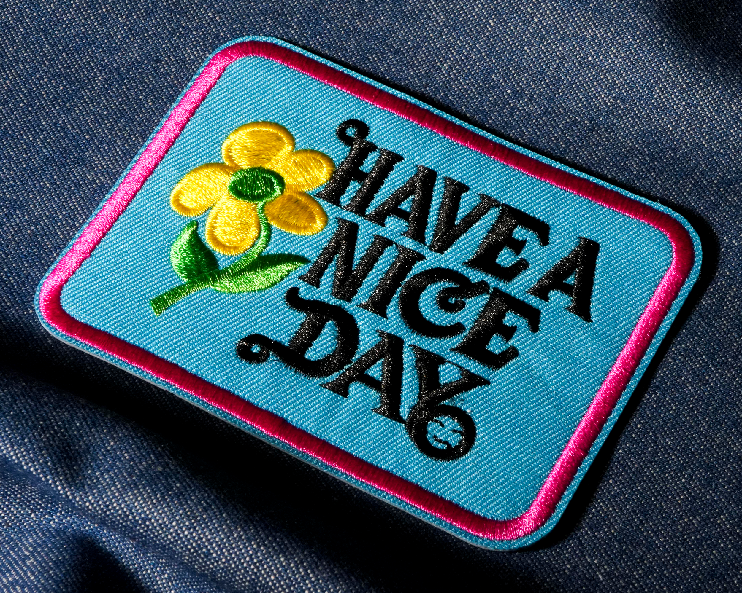 Have A Nice Day Blue & Pink Patch Iron On (9 x 7cm) Secondary image