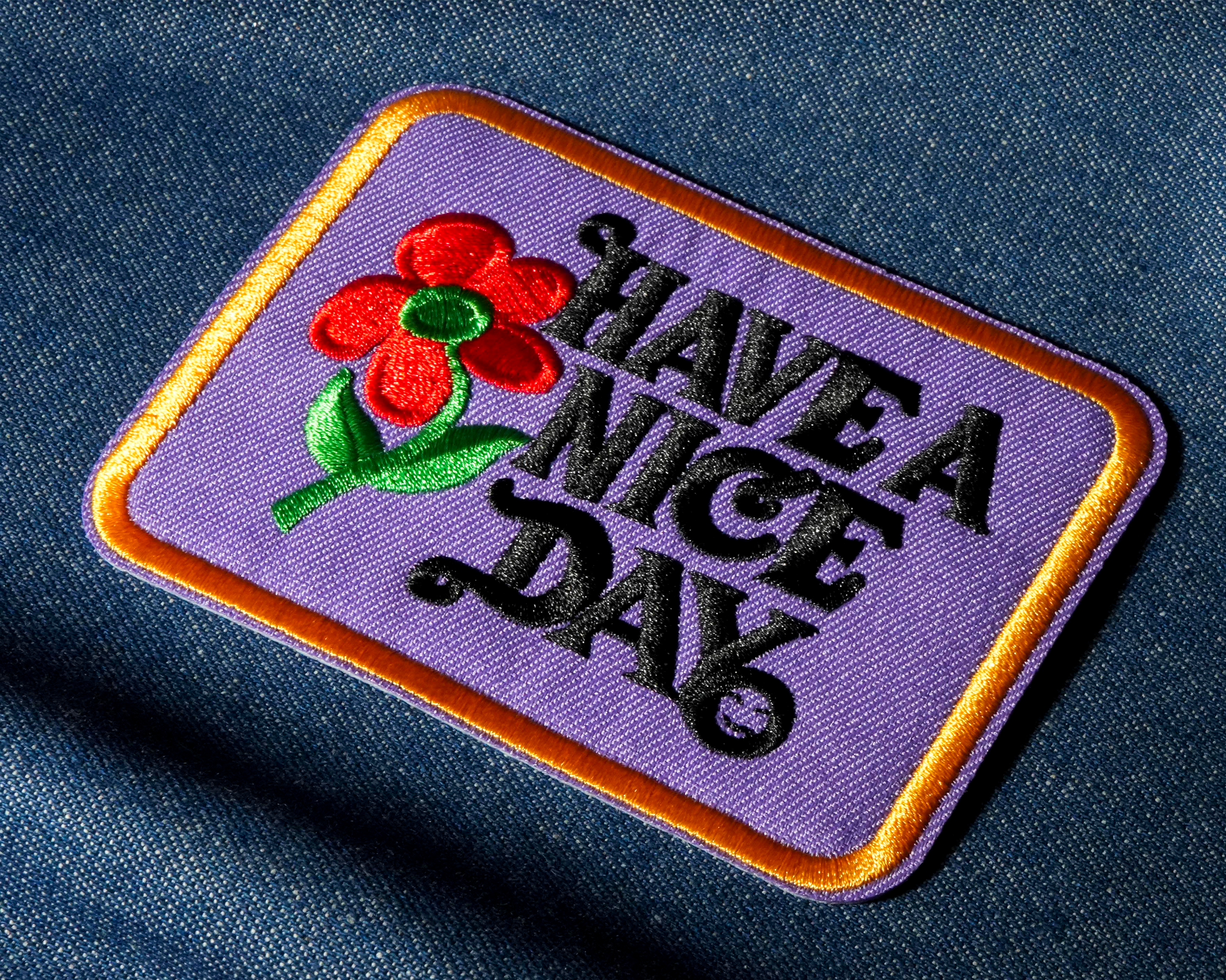 Have A Nice Day Purple & Gold Patch Iron On (9 x 7cm) Secondary image