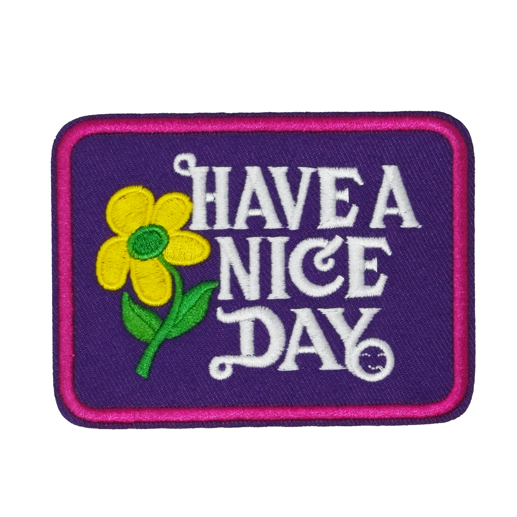 Parche termoadhesivo "Que tengas un buen día" morado y rosa (9 x 7 cm)
