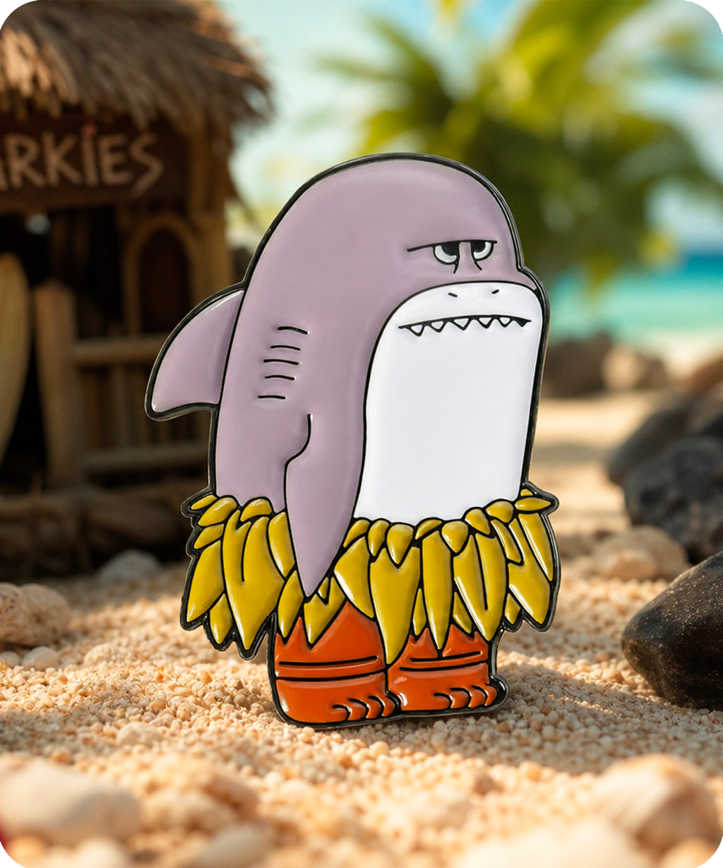 Funny Hawaiian Shark Enamel Pin Badge