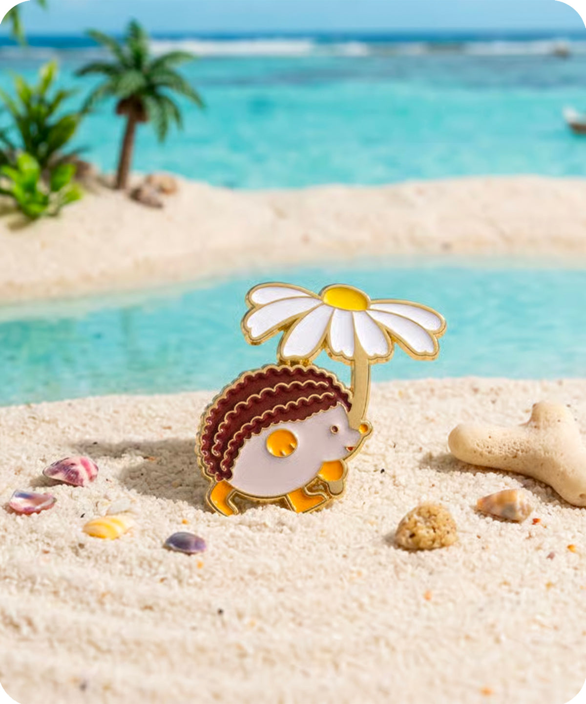 Cute Hedgehog with Daisy Flower Enamel Pin Badge