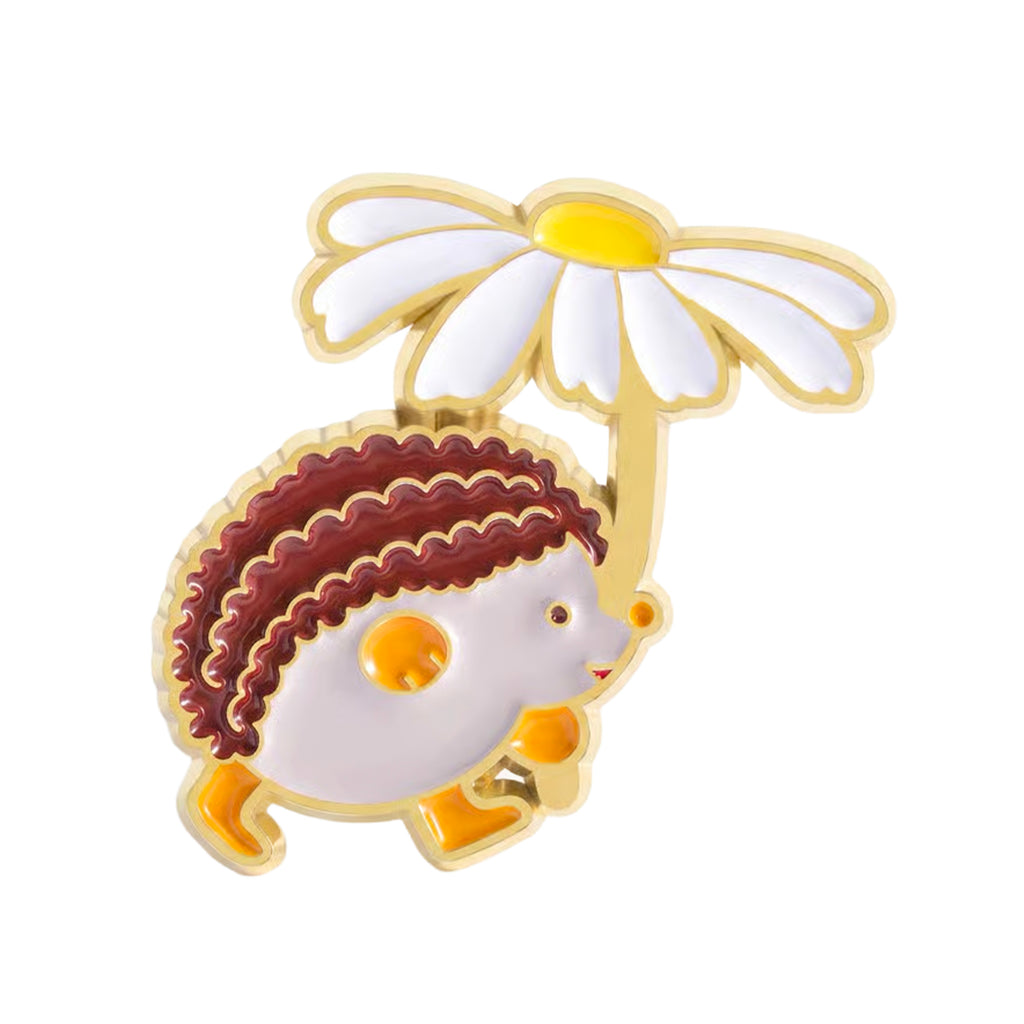 Cute Hedgehog with Daisy Flower Enamel Pin Badge