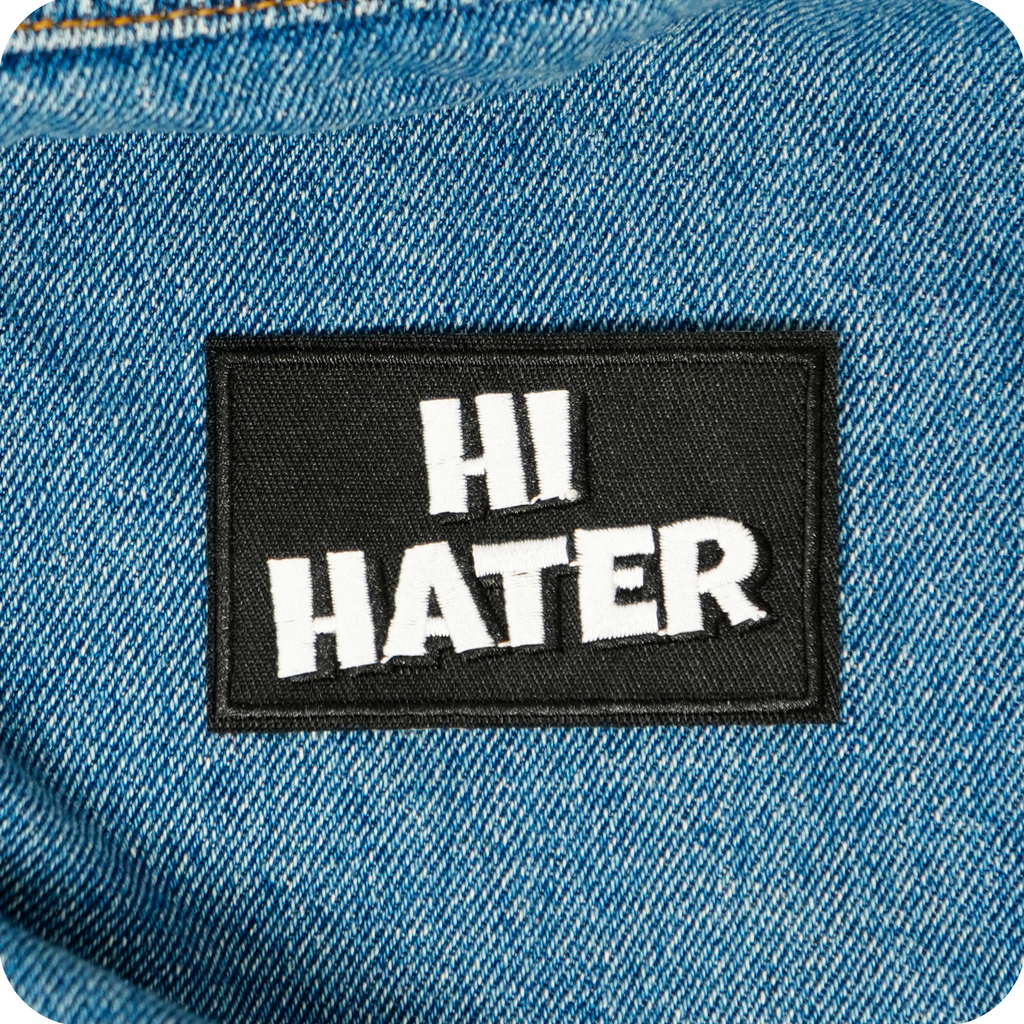 Hi Hater Black Iron On Patch (7.8 x 5cm)