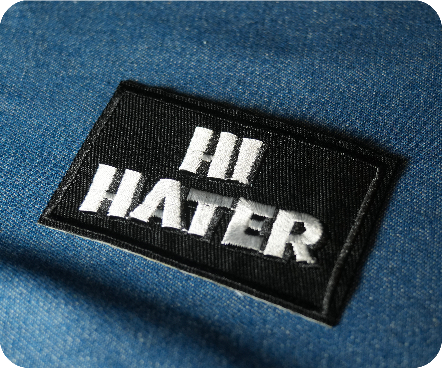 Hi Hater Black Iron On Patch (7.8 x 5cm)