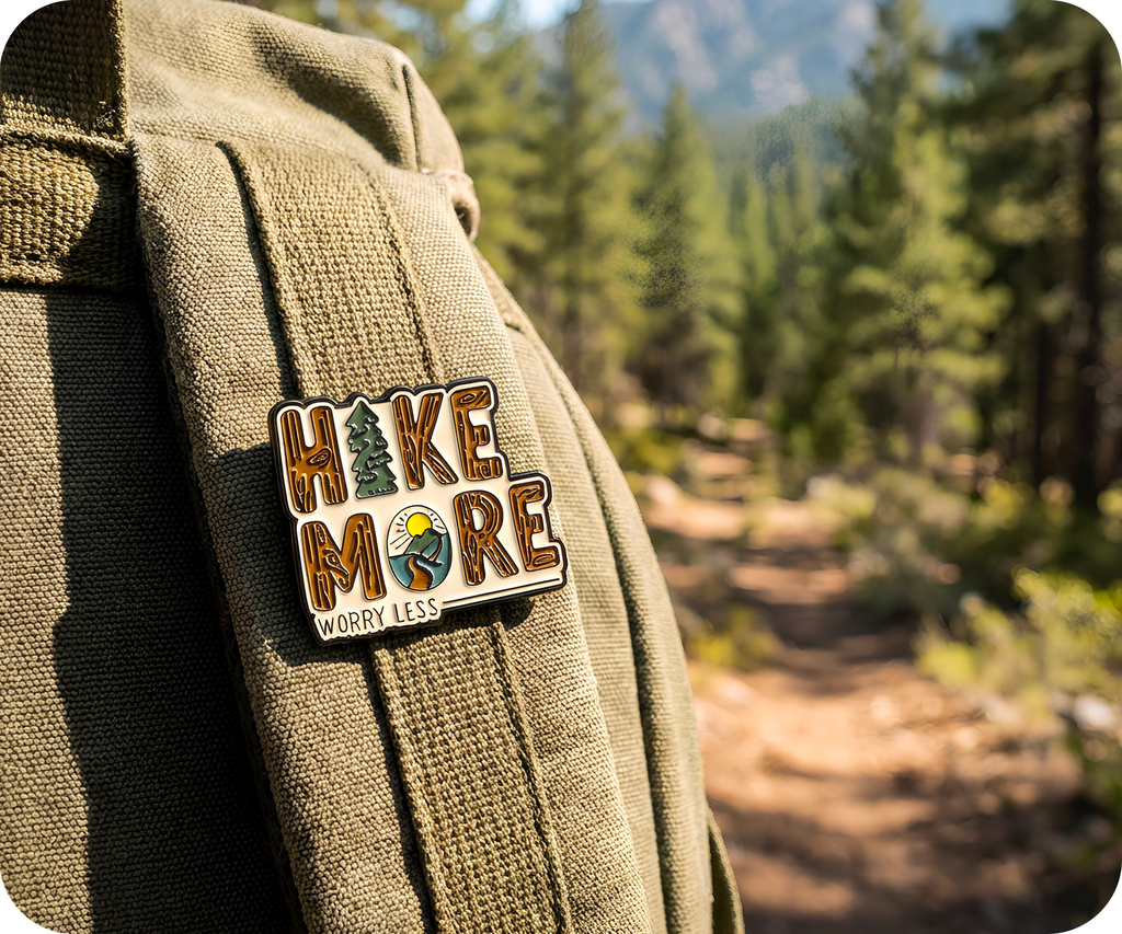 Hike More Worry Less Outdoor Travel Pin Badge