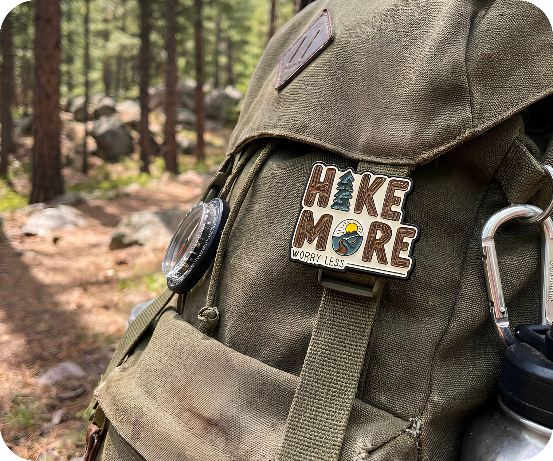 Hike More Worry Less Outdoor Travel Pin Badge