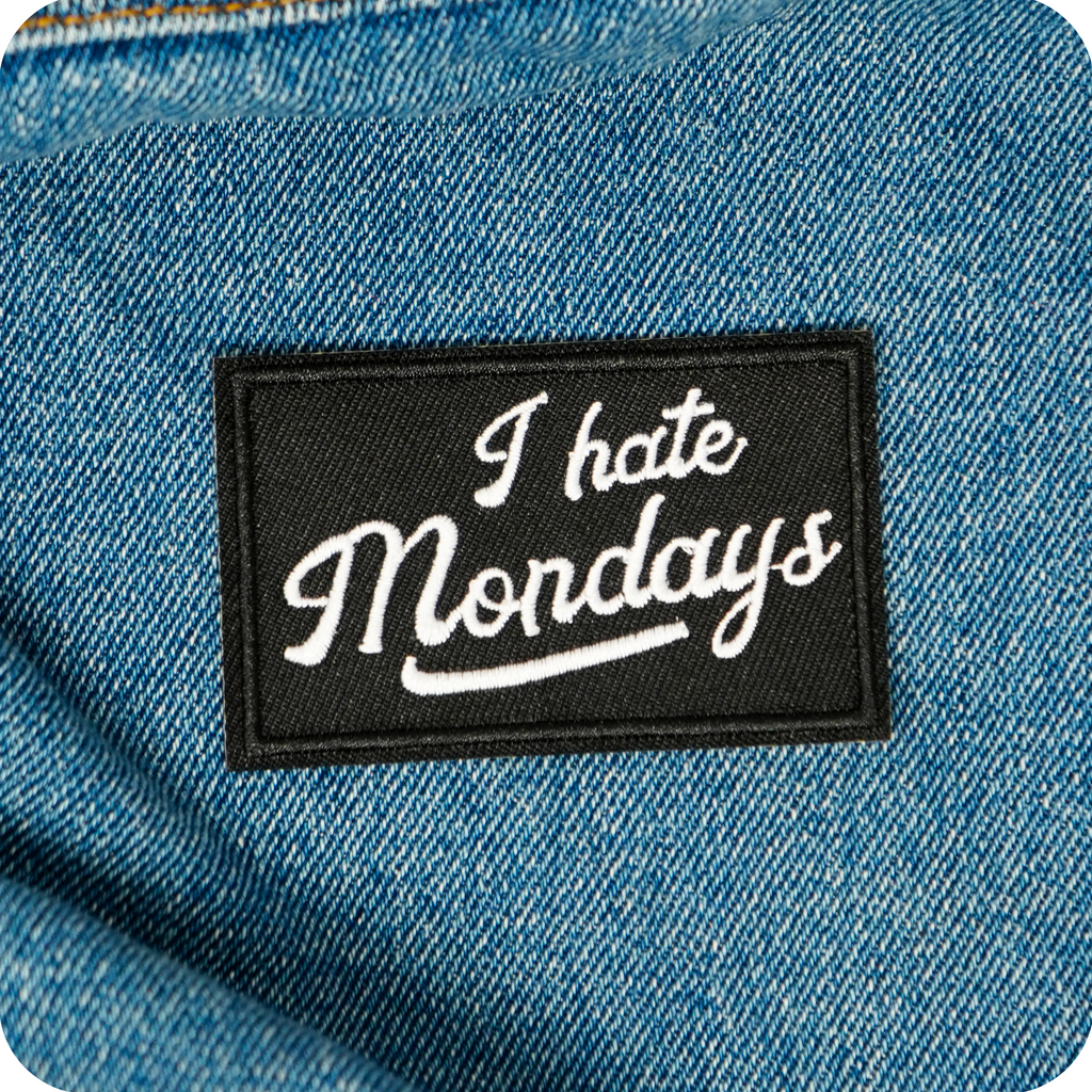 I Hate Mondays Black Iron On Patch (7.8 x 5cm)