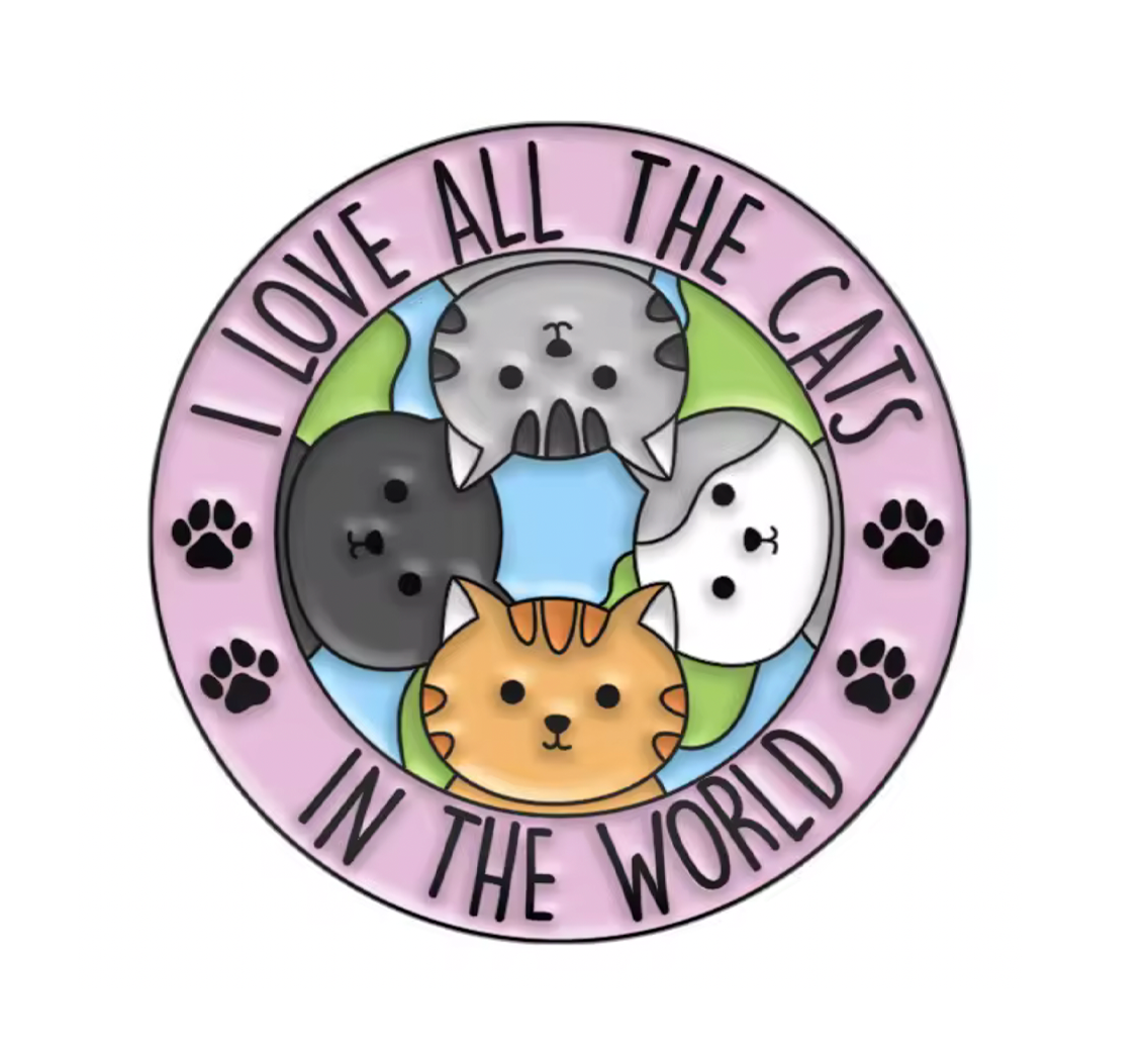 Insignia "Me encantan todos los gatos del mundo" Imagen principal del producto