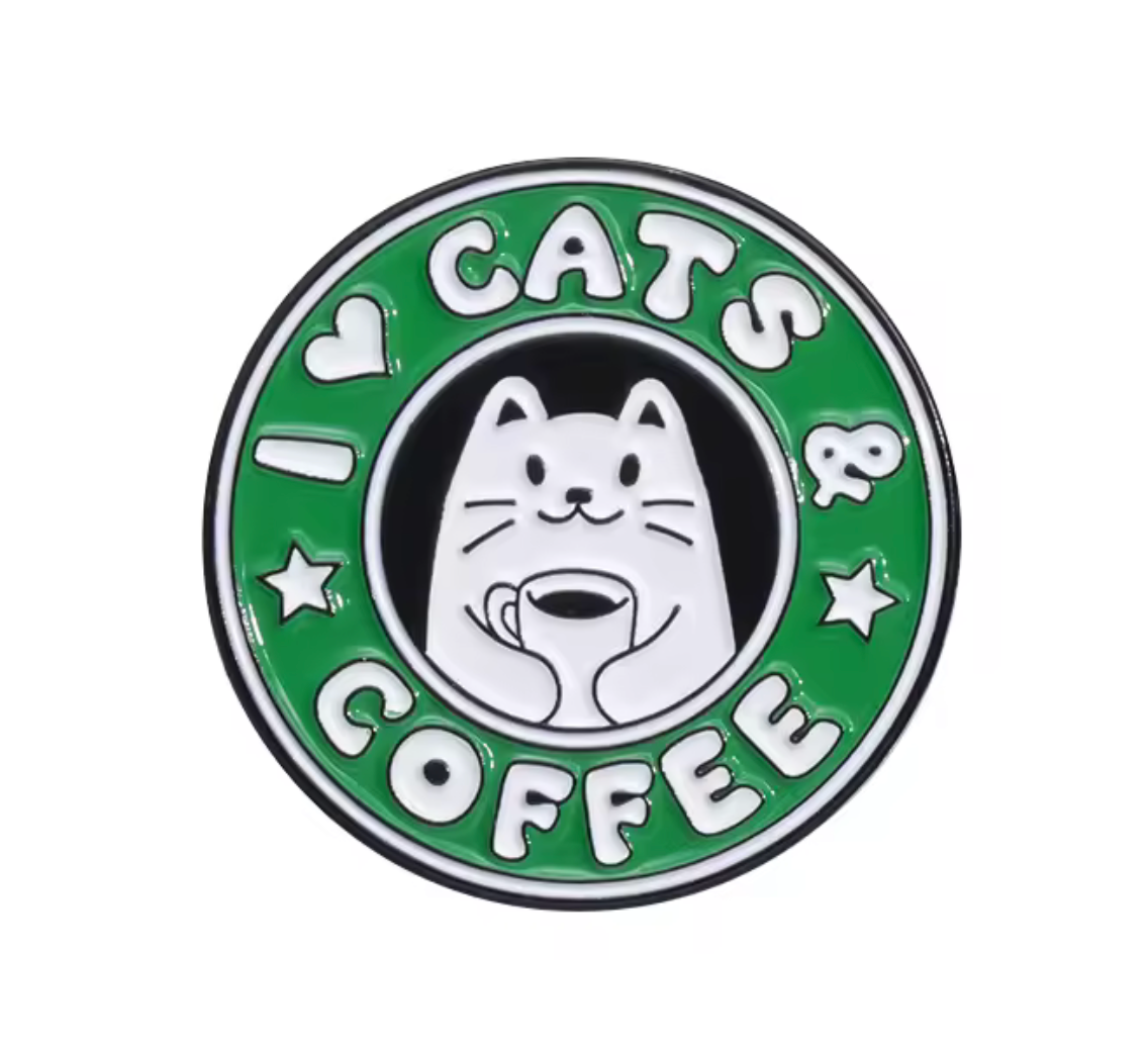 Insignia Me encantan los gatos y el café Imagen principal del producto