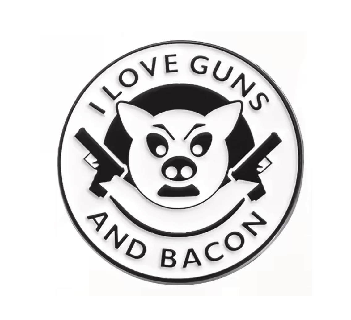 I Love Guns & Bacon Funny Pin Badge