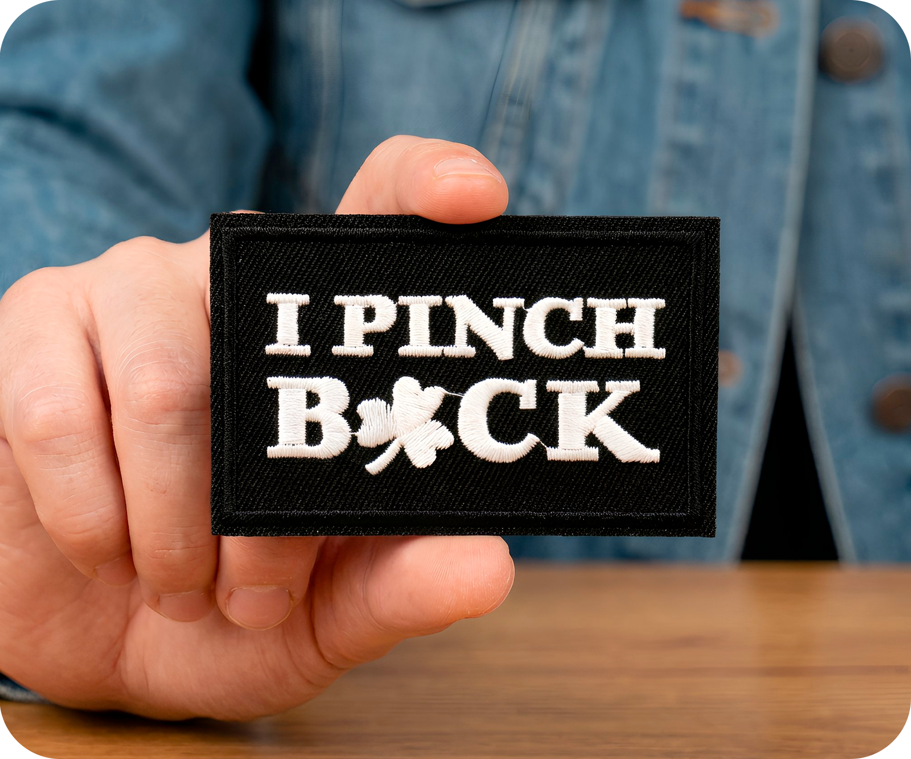 I Pinch Back Shamrock Irish Clover Black Iron On Patch (7.8 x 5cm) Secondary image