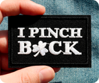 I Pinch Back Shamrock Irish Clover Black Iron On Patch (7.8 x 5cm)