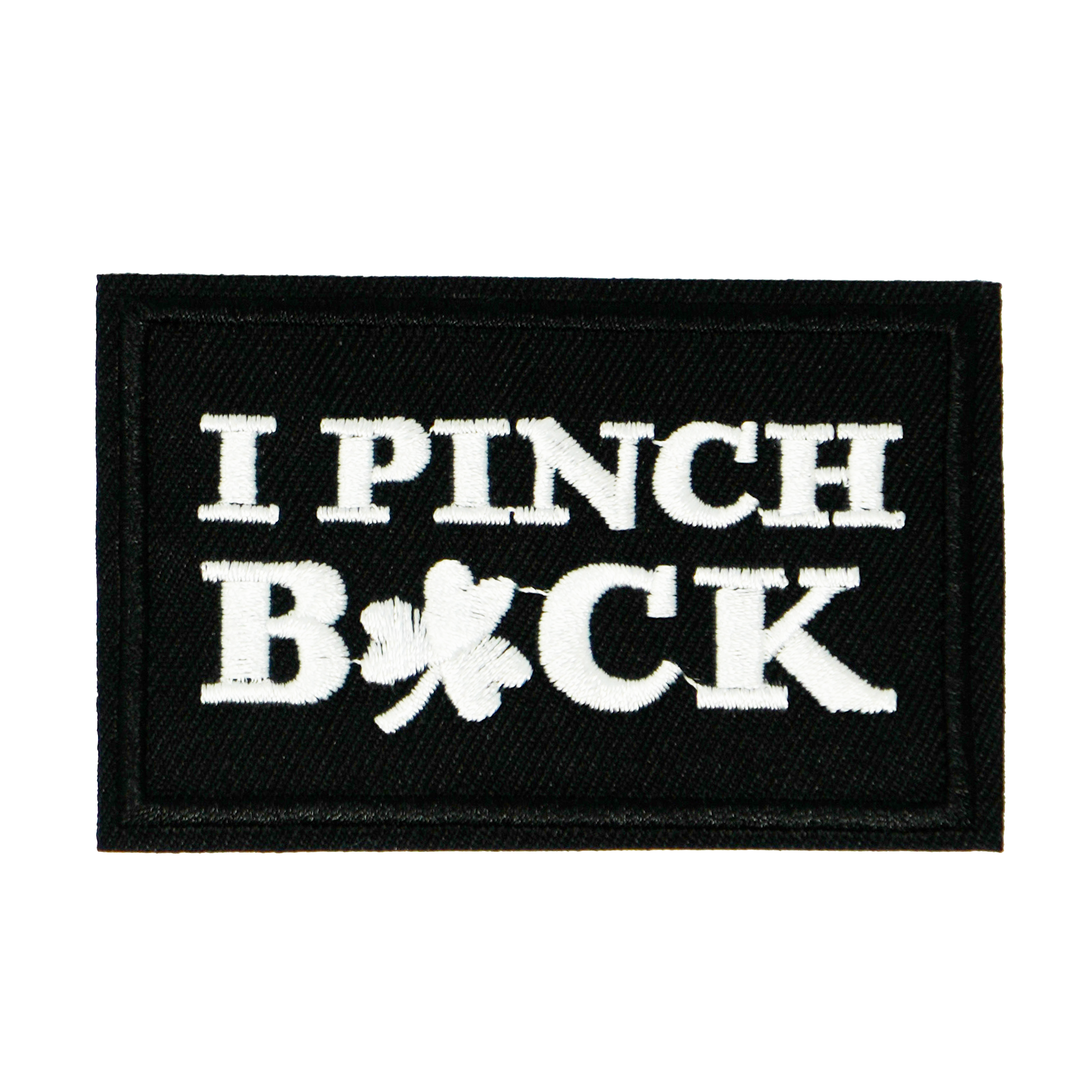I Pinch Back Shamrock Irish Clover Black Iron On Patch (7.8 x 5cm) Main image