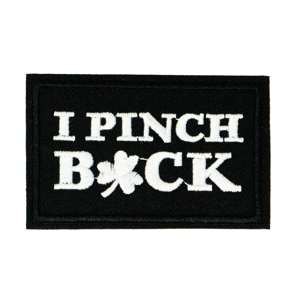I Pinch Back Shamrock Irish Clover Black Iron On Patch (7.8 x 5cm)