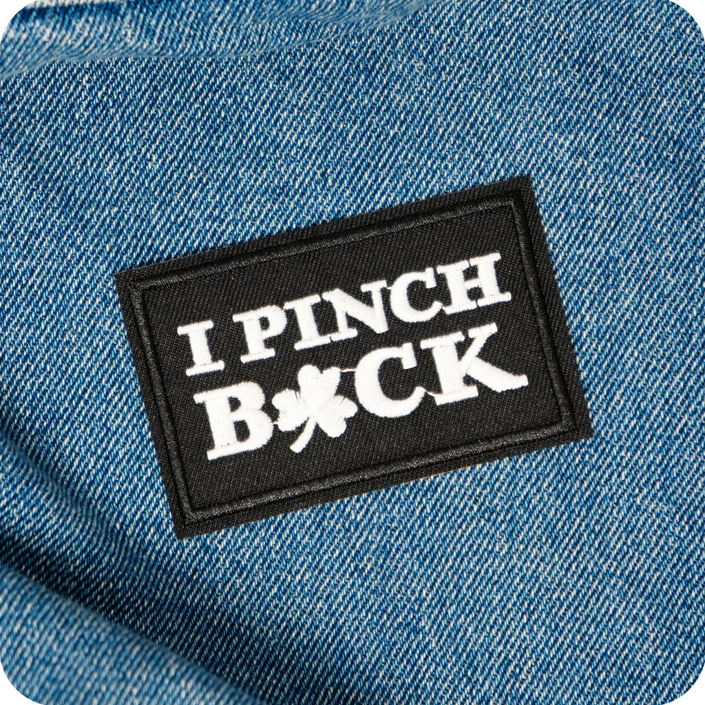 I Pinch Back Shamrock Irish Clover Black Iron On Patch (7.8 x 5cm)