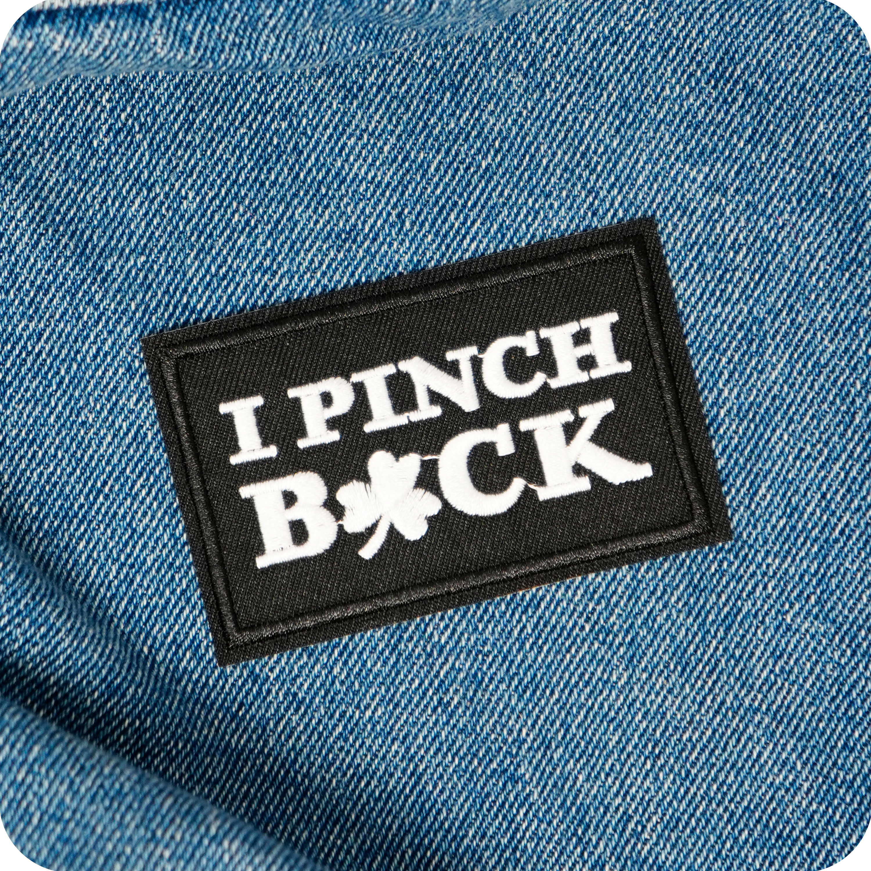 I Pinch Back Shamrock Irish Clover Black Iron On Patch (7.8 x 5cm)