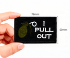 I Pull Out, Grenade Funny Black Iron On Patch (7.8 x 5cm)