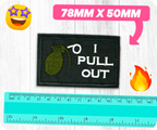 I Pull Out, Grenade Funny Black Iron On Patch (7.8 x 5cm)