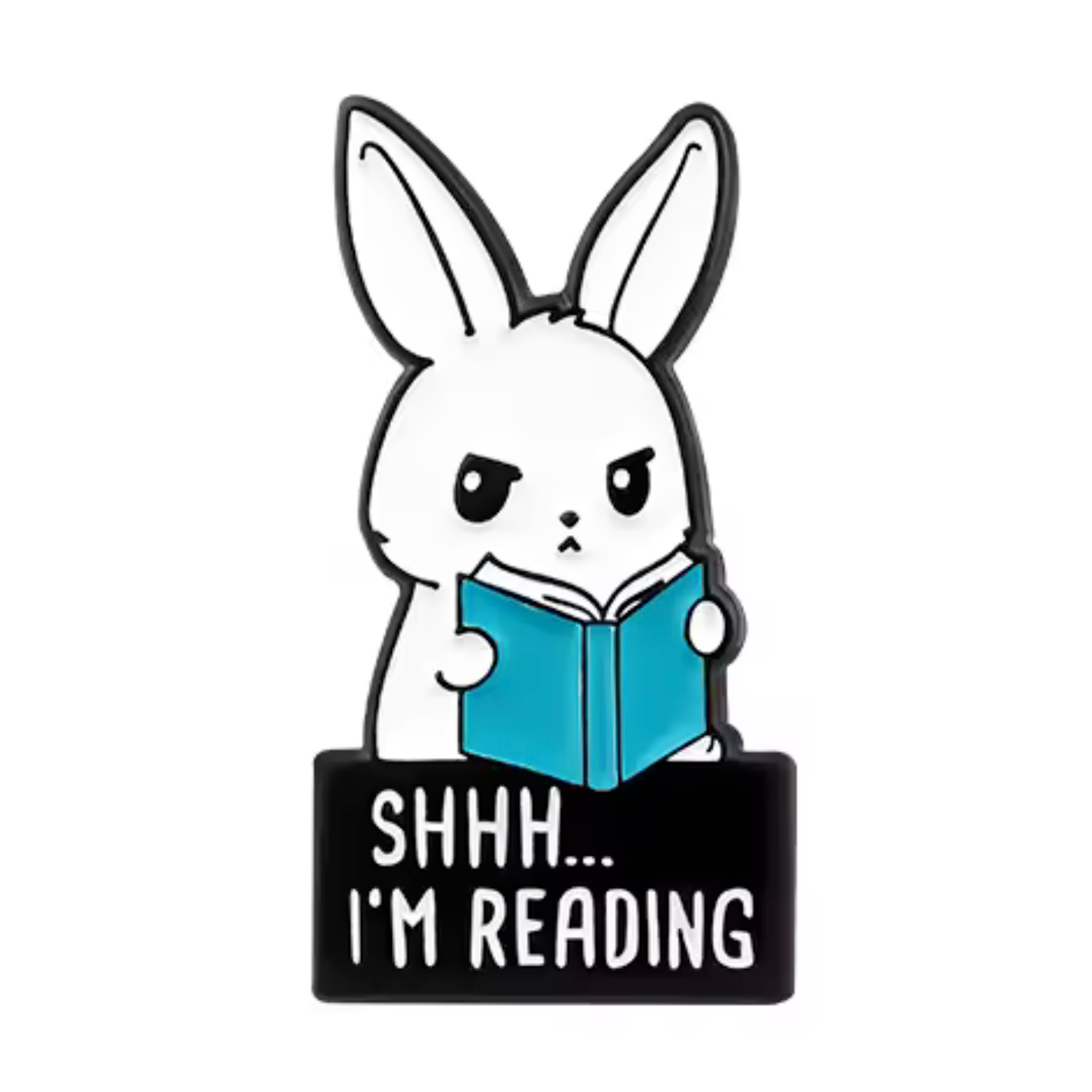 Shhh, estoy leyendo un libro de conejos. Pin de insignia Imagen principal del producto