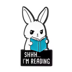 Sshhh I'm Reading Rabbit Book Pin Badge
