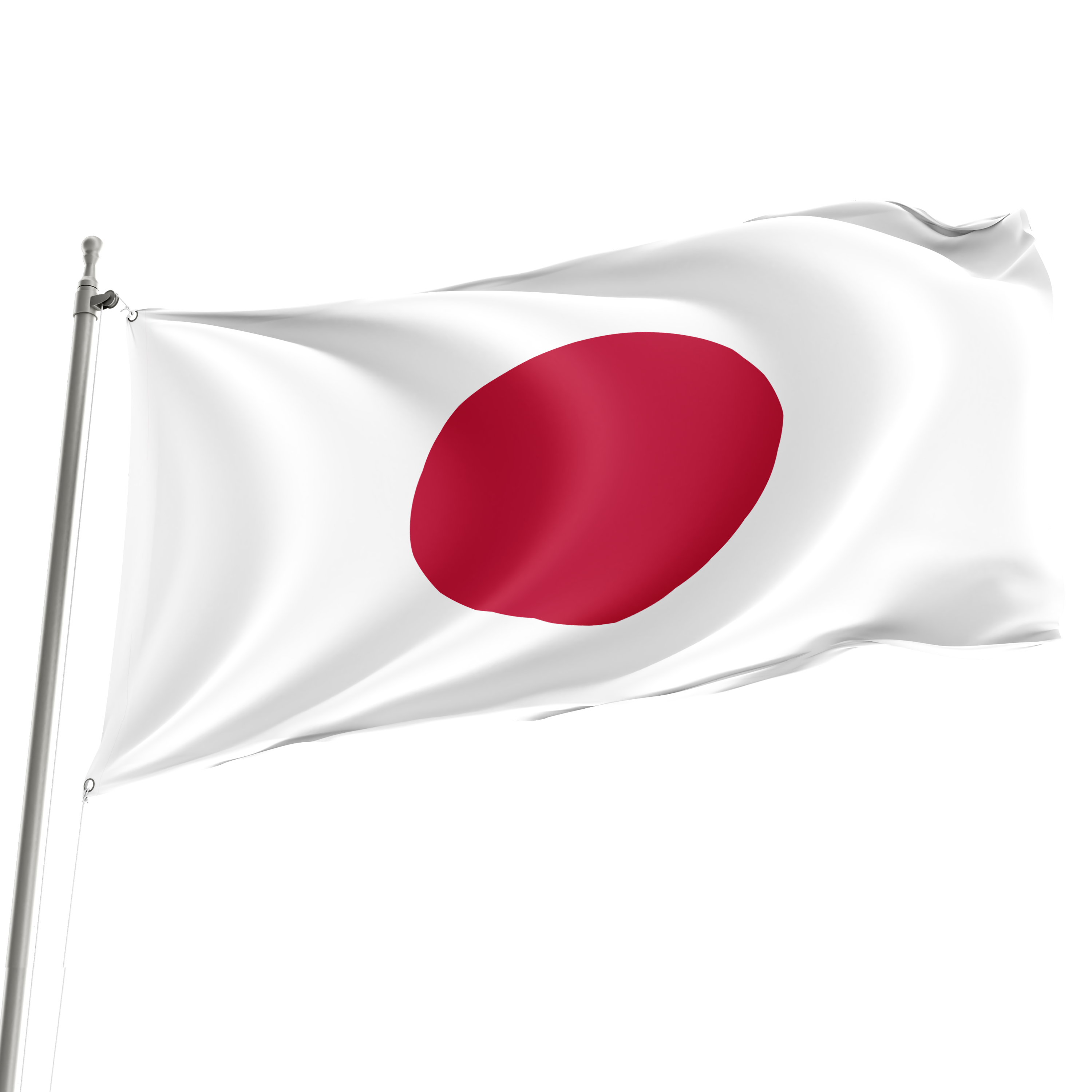A 3' x 5' Japan flag with a white background and a large red circle, displayed on a flagpole. Imagen principal del producto