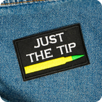 Just The Tip Bullet Funny Black Iron On Patch (7.8 x 5cm)