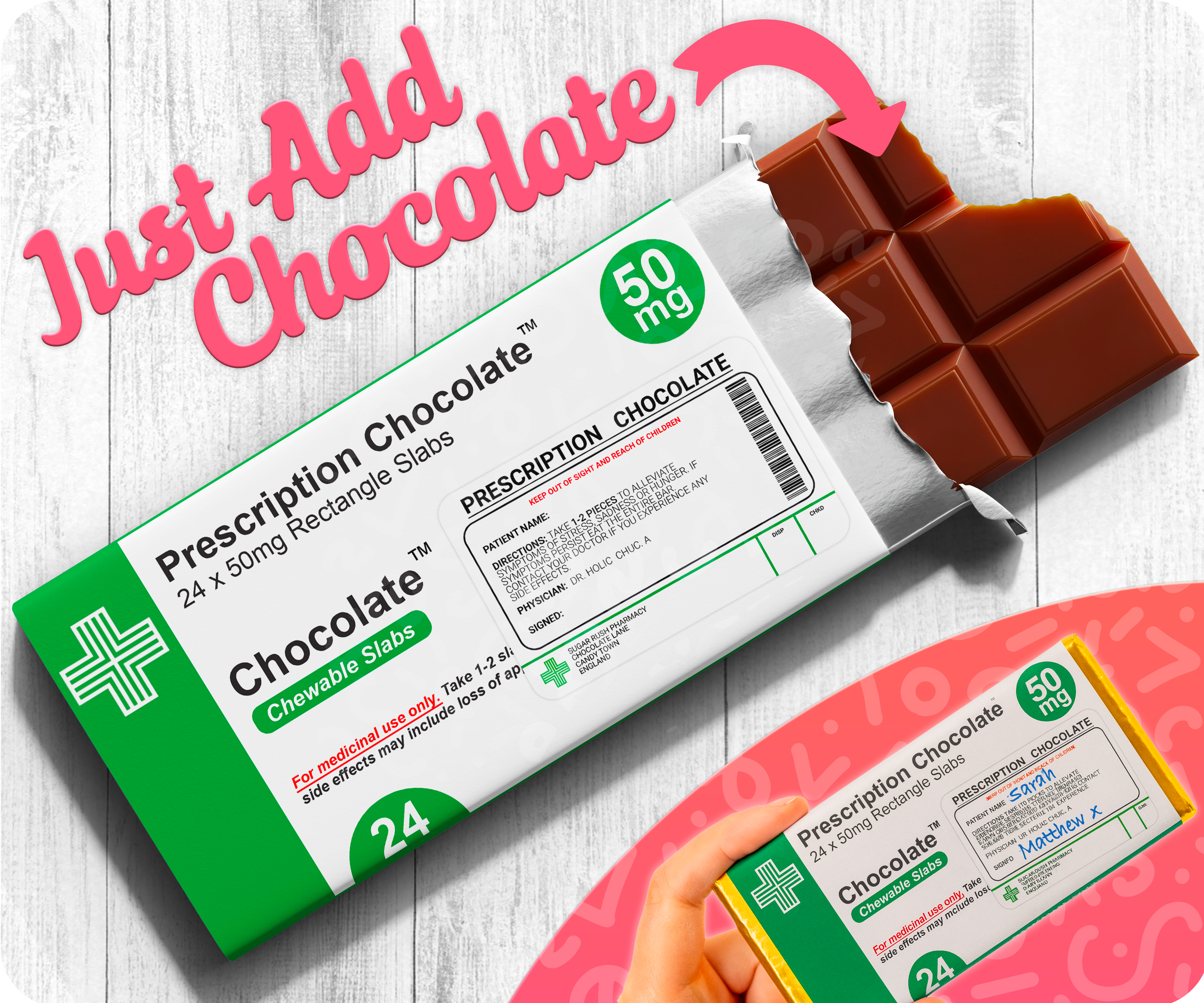 10 X Prescription Chocolate Bar Wrappers | Novelty Joke Fits Most Chocolate Bars