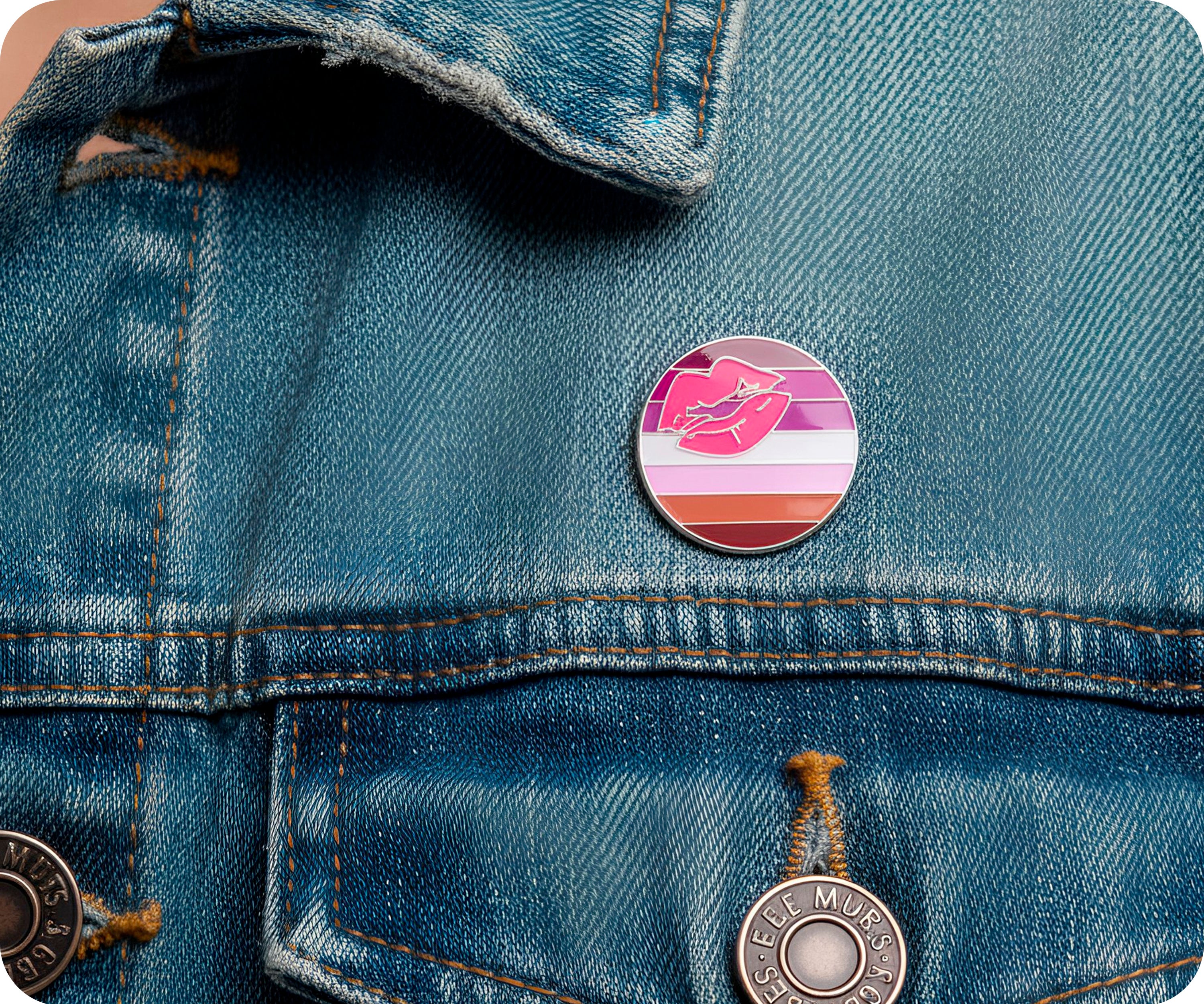 Lesbian Kiss Lipstick Pin Badge