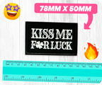 Kiss Me For Luck Irish Shamrock Clover Black Iron On Patch (7.8 x 5cm)