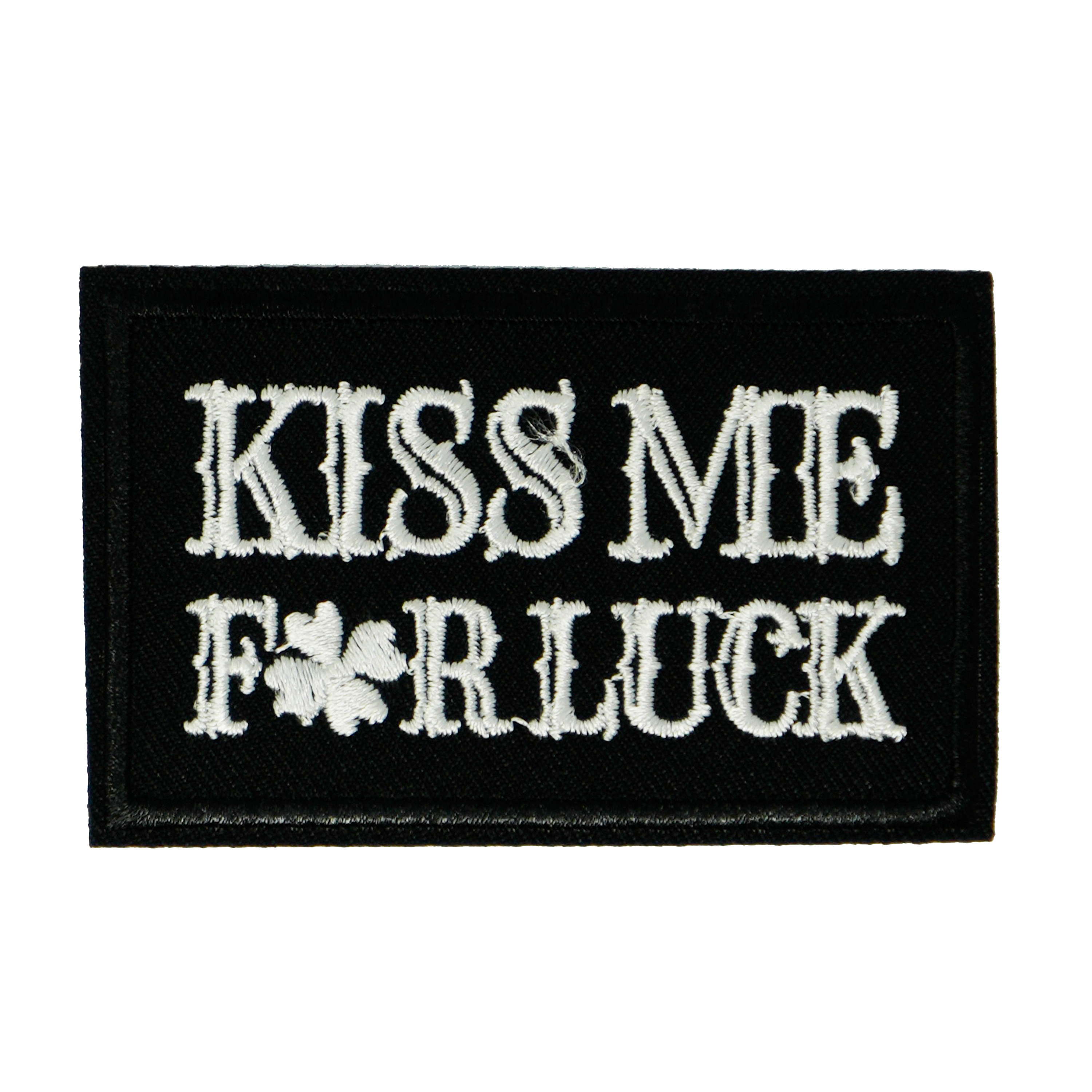 Kiss Me For Luck Irish Shamrock Clover Black Iron On Patch (7.8 x 5cm) Main image