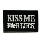 Kiss Me For Luck Irish Shamrock Clover Black Iron On Patch (7.8 x 5cm)