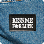 Kiss Me For Luck Irish Shamrock Clover Black Iron On Patch (7.8 x 5cm)
