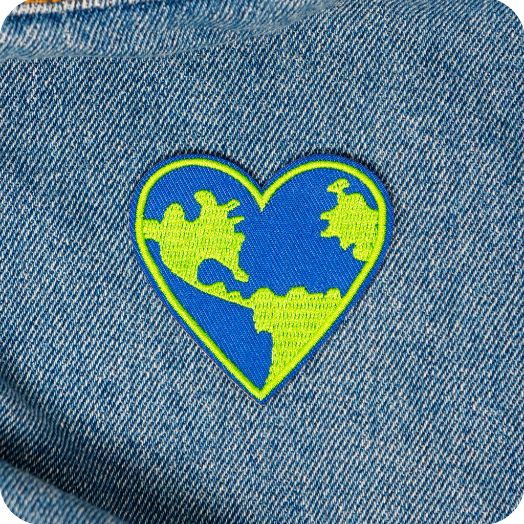 Love Heart Earth Planet Climate Iron On Patch (6 x 6cm)