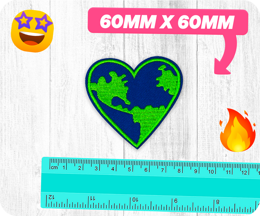 Love Heart Earth Planet Climate Iron On Patch (6 x 6cm)
