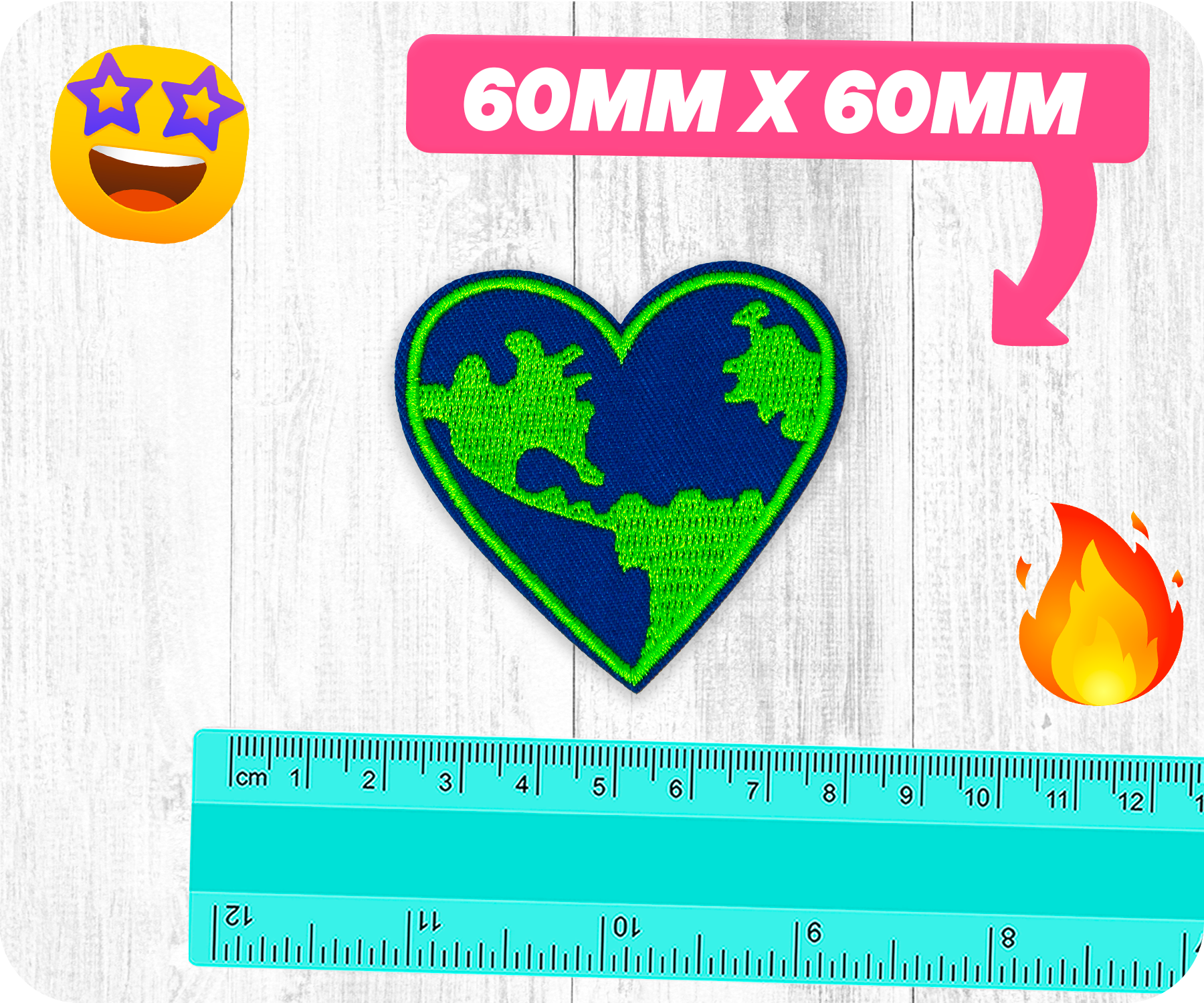 Love Heart Earth Planet Climate Iron On Patch (6 x 6cm)