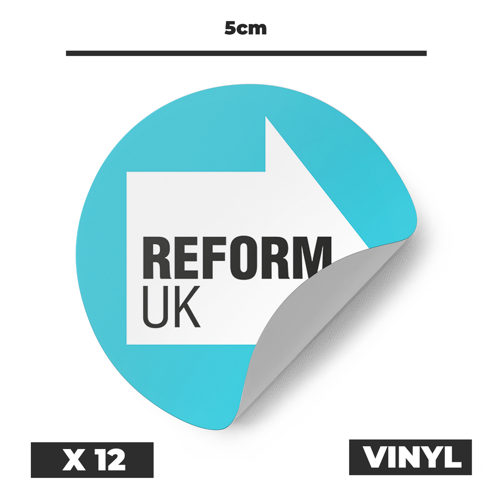 12 X Reform UK Vinyl Round 5cm Stickers
