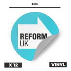 12 X Reform UK Vinyl Round 5cm Stickers