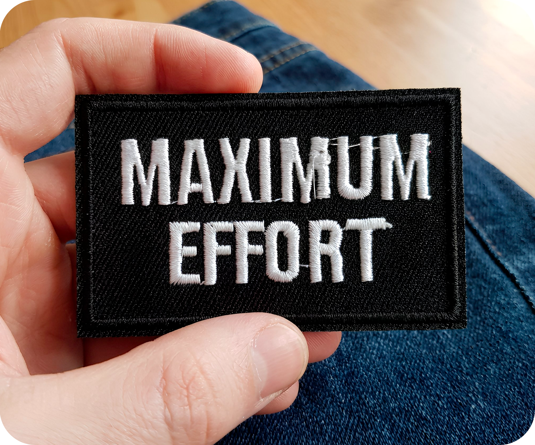 Maximum Effort Funny Black Iron On Patch (7.8 x 5cm)