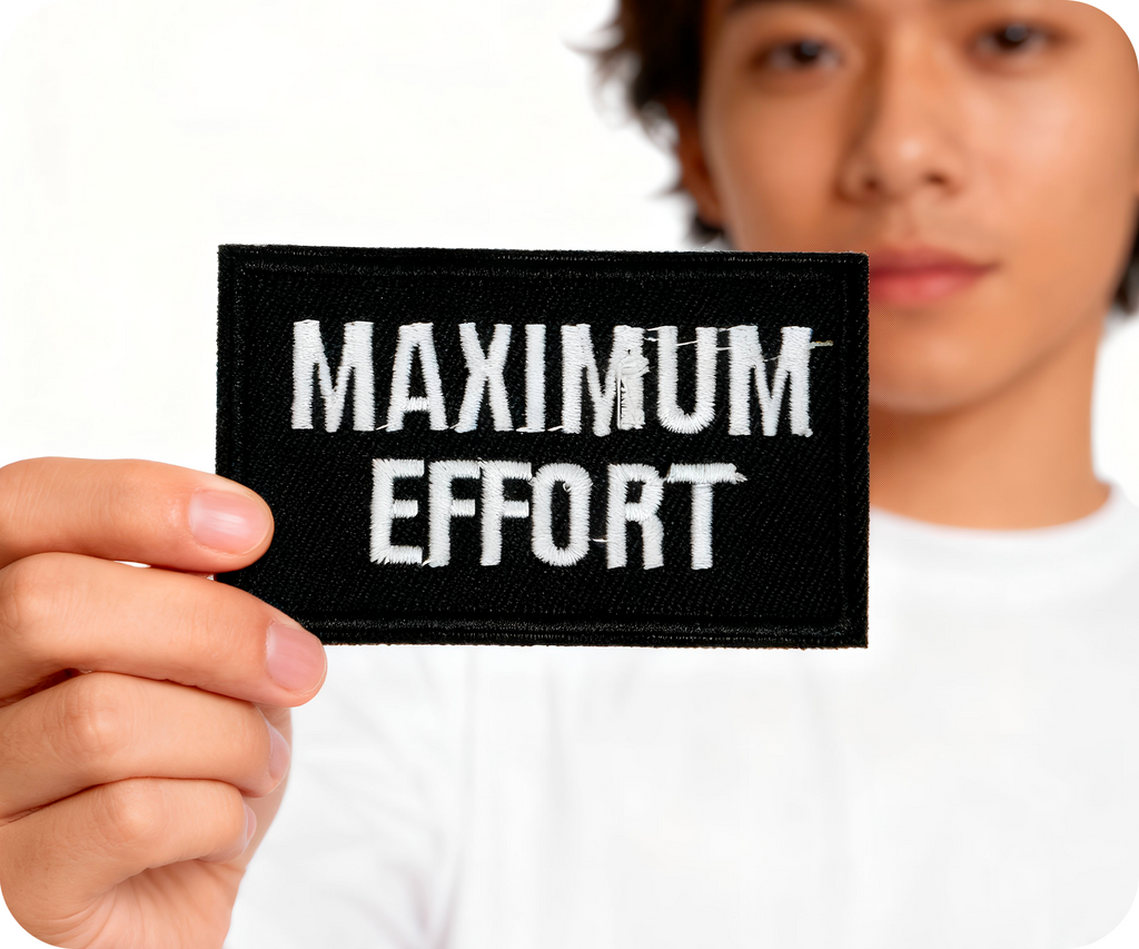Maximum Effort Funny Black Iron On Patch (7.8 x 5cm)