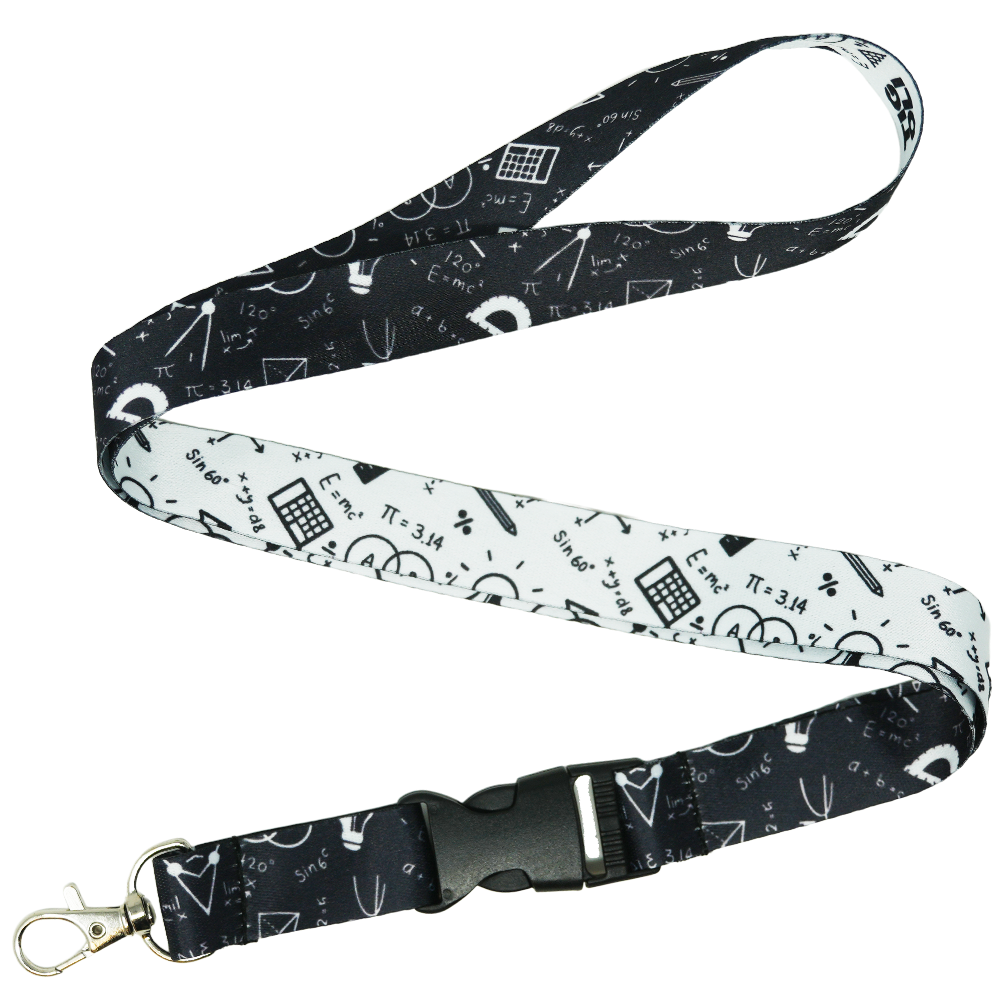 Maths Equations Lanyard – Black & White Science Formula Design with Calculations Main image