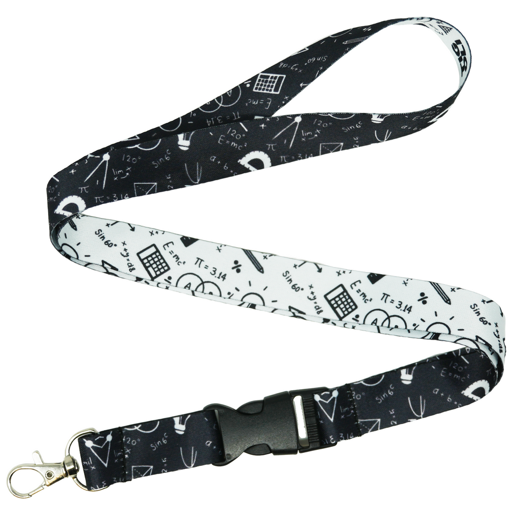 Maths Equations Lanyard – Black & White Science Formula Design with Calculations