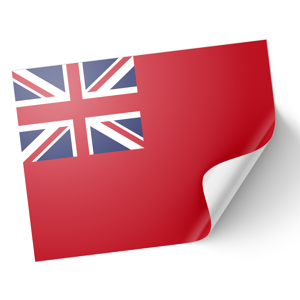 A sticker with the design of the Merchant Navy flag, predominantly red with a white cross and a red ensign. © Tigoli® 2026 All Rights Reserved Panda Loco Ltd  Imagen principal del producto
